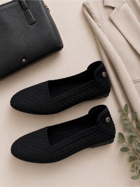 Bernie Mev. Woven Flats Black Slip On Comfort Ballet Business Casual Size 35